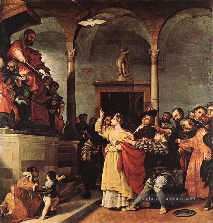 Sainte Lucie devant le Juge 1532 Renaissance Lorenzo Lotto Peintures à l'huile